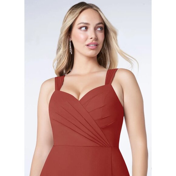 Wedding Guest Rust Sleeveless Evening Gown With Side Slit & Open Back Design - Picture 10 of 13